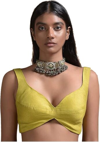 Women's Readymade Blouse For Sarees Indian Designer Banglori Silk Bollywood Padded Stitched Crop Top Choli Yellow in Saudi Arabia