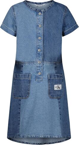 Calvin Klein Girls' Short Sleeve Denim Shirt Dress, Chambray/Square Neck in Saudi Arabia