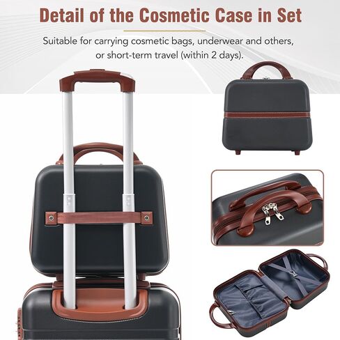 Merax Luggage Set, 3 Piece Luggage with Cosmetic Case, Vintage Hardcase Suitcase with Wheels, Expandable Luggage Airline Approved(Black,20"+24"+28") in Saudi Arabia