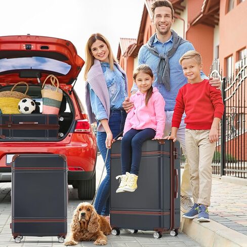 Merax Luggage Set, 3 Piece Luggage with Cosmetic Case, Vintage Hardcase Suitcase with Wheels, Expandable Luggage Airline Approved(Black,20"+24"+28") in Saudi Arabia