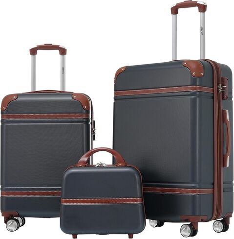 Merax Luggage Set, 3 Piece Luggage with Cosmetic Case, Vintage Hardcase Suitcase with Wheels, Expandable Luggage Airline Approved(Black,20"+24"+28") in Saudi Arabia