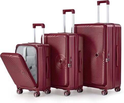 Luggage Sets 3 Piece, Front Open Hardshell Luggage Sets with PVC Cover, Expandable Carry On Suitcase Set with TSA Lock & Double Wheels, PC Lightweight 20in/24in/28in Luggage, Wine Red in Saudi Arabia