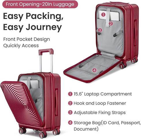 Luggage Sets 3 Piece, Front Open Hardshell Luggage Sets with PVC Cover, Expandable Carry On Suitcase Set with TSA Lock & Double Wheels, PC Lightweight 20in/24in/28in Luggage, Wine Red in Saudi Arabia
