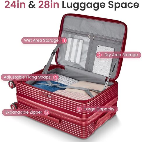 Luggage Sets 3 Piece, Front Open Hardshell Luggage Sets with PVC Cover, Expandable Carry On Suitcase Set with TSA Lock & Double Wheels, PC Lightweight 20in/24in/28in Luggage, Wine Red in Saudi Arabia