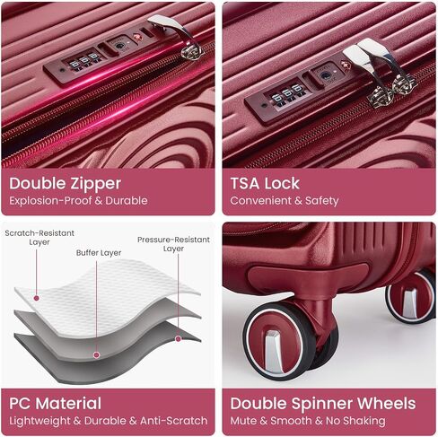 Luggage Sets 3 Piece, Front Open Hardshell Luggage Sets with PVC Cover, Expandable Carry On Suitcase Set with TSA Lock & Double Wheels, PC Lightweight 20in/24in/28in Luggage, Wine Red in Saudi Arabia