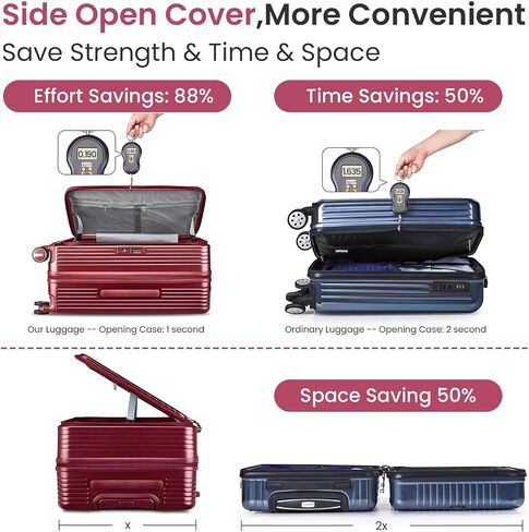 Luggage Sets 3 Piece, Front Open Hardshell Luggage Sets with PVC Cover, Expandable Carry On Suitcase Set with TSA Lock & Double Wheels, PC Lightweight 20in/24in/28in Luggage, Wine Red in Saudi Arabia
