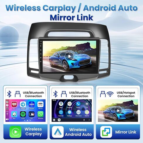 Android 13 Car Stereo for Hyundai Elantra 2007-2010 with Wireless Carplay Android Auto, 2+64GB 9'' Touch Screen Car Radio GPS WiFi Bluetooth SWC MIC Backup Camera Mirror Link FM in Saudi Arabia