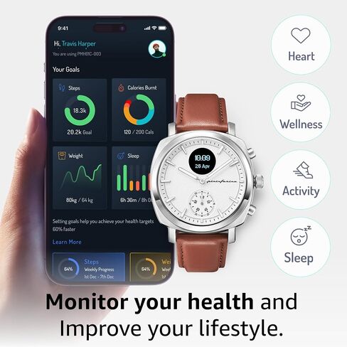 pininfarina Senso Hybrid Smartwatch - an Analogue Watch with Digital Display, Tracks Heart Rate, Steps, Calories, Sleep, Fitness - Compass & Connected GPS Tracking in Saudi Arabia