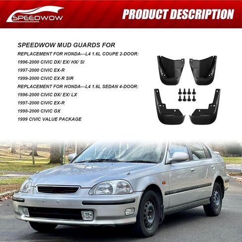 SPEEDWOW Mud Flaps,Fit for 2016-2019 Honda Civic(Not fit Side Skirts),Front and Rear 4Piece/Set（No Drilling Required） in Saudi Arabia