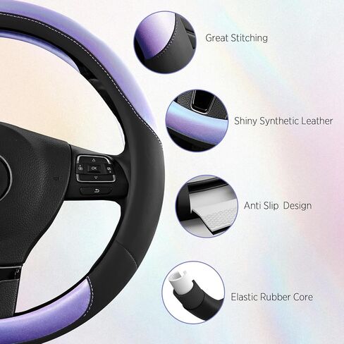 Road Comforts Steering Wheel Cover – Breathable Leather Steering Wheel Cover, Anti-Slip Grip, Universal Fit 14.5" to 15", Heat & Cold Resistant for Cars, SUVs, and Trucks – Black & Pink in Kuwait
