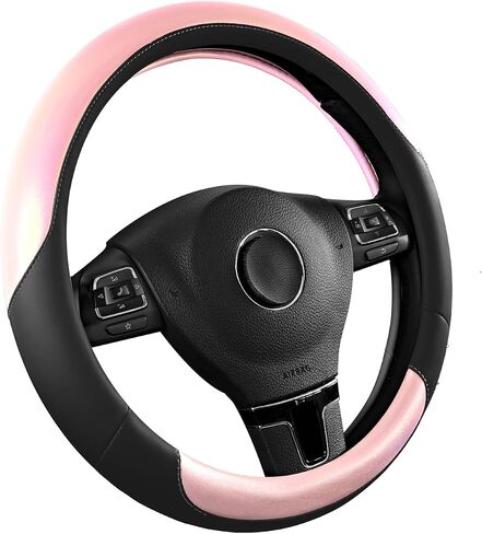 Road Comforts Steering Wheel Cover – Breathable Leather Steering Wheel Cover, Anti-Slip Grip, Universal Fit 14.5" to 15", Heat & Cold Resistant for Cars, SUVs, and Trucks – Black & Pink in Kuwait