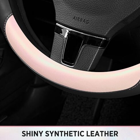 Road Comforts Steering Wheel Cover – Breathable Leather Steering Wheel Cover, Anti-Slip Grip, Universal Fit 14.5" to 15", Heat & Cold Resistant for Cars, SUVs, and Trucks – Black & Pink in Kuwait