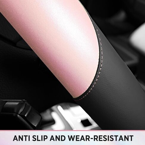 Road Comforts Steering Wheel Cover – Breathable Leather Steering Wheel Cover, Anti-Slip Grip, Universal Fit 14.5" to 15", Heat & Cold Resistant for Cars, SUVs, and Trucks – Black & Pink in Kuwait