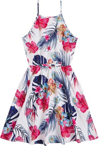 OYOANGLE Girl's Casual Boho Floral Print Sleeveless A-Line Swing Cami Hawaiian Dress Sundress Yellow Floral 11-12Y in Saudi Arabia