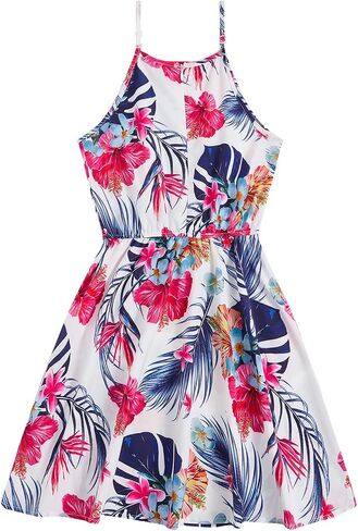 OYOANGLE Girl's Casual Boho Floral Print Sleeveless A-Line Swing Cami Hawaiian Dress Sundress Yellow Floral 11-12Y in Saudi Arabia