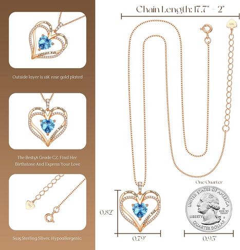 Rose Gold Heart Necklaces for Women,S925 Sterling Silver Jewelry for Women, Mom Birthday Valentines Mothers Day Gifts, Girlfriend Necklaces, Daughter Heart Jewelry, Anniversary for Her (Rose Gold-01/07-Jan/July) in Saudi Arabia