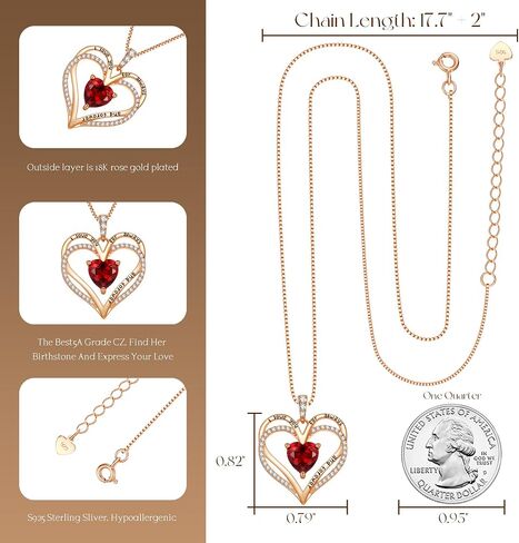 Rose Gold Heart Necklaces for Women,S925 Sterling Silver Jewelry for Women, Mom Birthday Valentines Mothers Day Gifts, Girlfriend Necklaces, Daughter Heart Jewelry, Anniversary for Her (Rose Gold-01/07-Jan/July) in Saudi Arabia