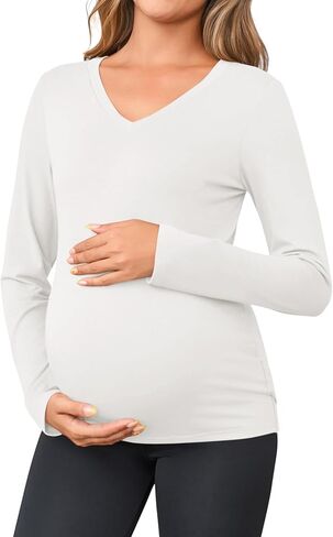Yousify Womens Maternity Tops V Neck Long Sleeve Fitted Tunic Shirts Casual Basic Tees Mama Pregnancy Clothes in Saudi Arabia