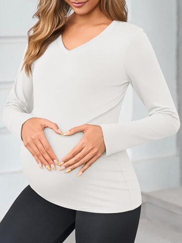 Yousify Womens Maternity Tops V Neck Long Sleeve Fitted Tunic Shirts Casual Basic Tees Mama Pregnancy Clothes in Saudi Arabia