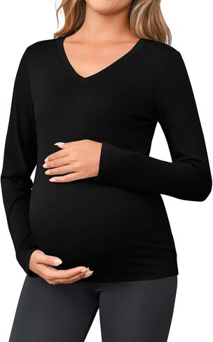 Yousify Womens Maternity Tops V Neck Long Sleeve Fitted Tunic Shirts Casual Basic Tees Mama Pregnancy Clothes in Saudi Arabia