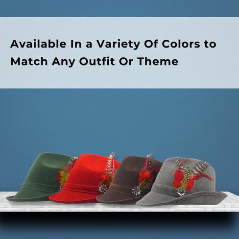 Essence of Europe Gifts OktoberfestHaus | German Hunter Hat Faux Leather Fedora with Metal Edelweiss Pin & Feather, German Oktoberfest Hats for Men & Women, 100% Polyester | Brown in Saudi Arabia