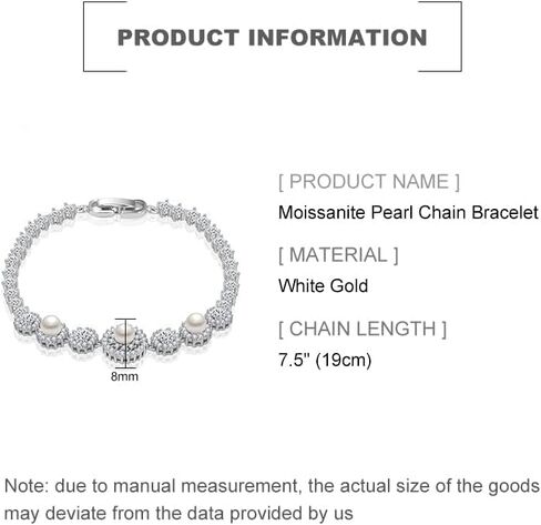 14K Gold Freshwater Pearl Bracelet for Women,Dainty Cultured White Pearl Moissanite Link Bracelet,Fashion Pearl Jewelry Gift for Her in Saudi Arabia