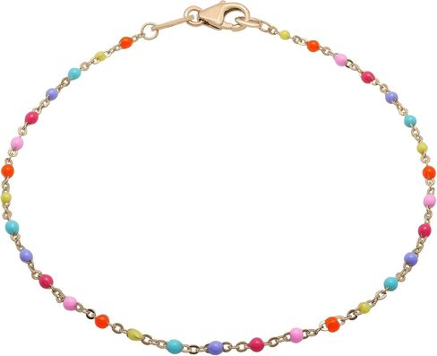 Timeless Love Enamel Bead Bracelet Set in Sterling Silver with 18K Gold Plating or Sterling Silver, Bracelet with 7.5" Anchor Chain, Lobster Lock Clasp, Luxury Fashion Dainty Jewelry for Women in Kuwait