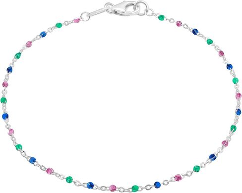 Timeless Love Enamel Bead Bracelet Set in Sterling Silver with 18K Gold Plating or Sterling Silver, Bracelet with 7.5" Anchor Chain, Lobster Lock Clasp, Luxury Fashion Dainty Jewelry for Women in Kuwait