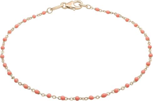 Timeless Love Enamel Bead Bracelet Set in Sterling Silver with 18K Gold Plating or Sterling Silver, Bracelet with 7.5" Anchor Chain, Lobster Lock Clasp, Luxury Fashion Dainty Jewelry for Women in Kuwait