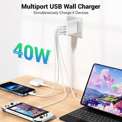 2Pack 5-Port USB C Charger Block, 50W Fast Charging Blocks 3 USB-A+2 USB-C Wall Plug Power Adapter Outlet Multiport Type C Box Cube Brick for iPhone 16 iPad, Tablets Samsung S23, Pixel 7 in Kuwait