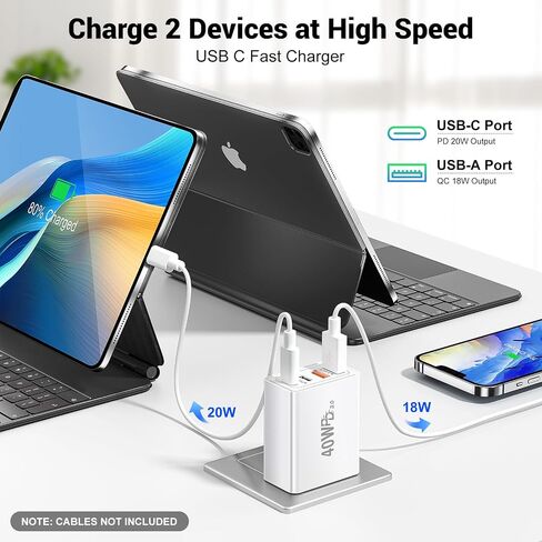 2Pack 5-Port USB C Charger Block, 50W Fast Charging Blocks 3 USB-A+2 USB-C Wall Plug Power Adapter Outlet Multiport Type C Box Cube Brick for iPhone 16 iPad, Tablets Samsung S23, Pixel 7 in Kuwait