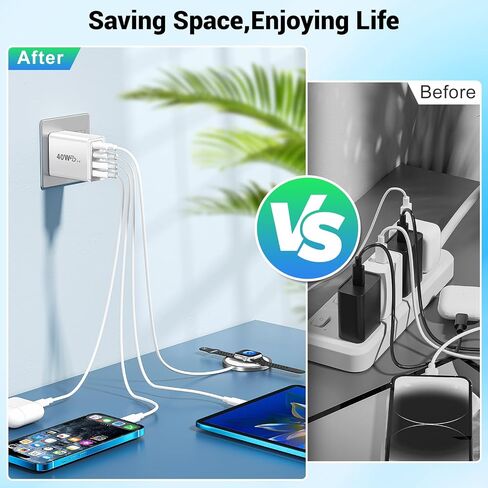 2Pack 5-Port USB C Charger Block, 50W Fast Charging Blocks 3 USB-A+2 USB-C Wall Plug Power Adapter Outlet Multiport Type C Box Cube Brick for iPhone 16 iPad, Tablets Samsung S23, Pixel 7 in Kuwait
