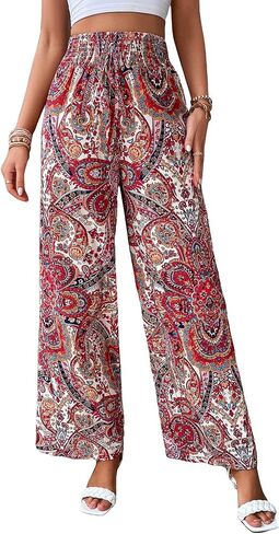 Floerns Women's Leopard Print Straight Leg Pants Loose Drawstring Waist Trousers in Saudi Arabia
