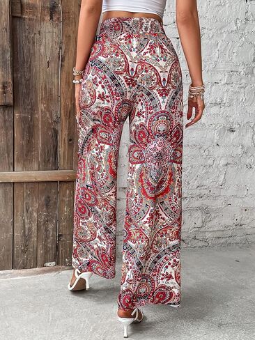 Floerns Women's Leopard Print Straight Leg Pants Loose Drawstring Waist Trousers in Saudi Arabia