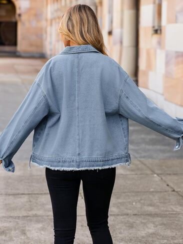 جاكيتات Glamaker Womens Jean اقتصاص زر الدنيم السترة الزبدة أسفل معطف سقوط سقوط من طراز خمر مع جيوب in Saudi Arabia