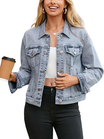 Glamaker Womens Jean Jacket 2025 Basic Trendy Long Sleeve Denim Jackets Button Down Fitted Trucker Shacket with Pockets in Saudi Arabia