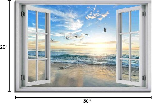 Beach Wall Decor Window View Posters Ocean Seagull Wall Art Nature Landscape Picture Posters Print on Canvas Painting Wall Art for Bedroom Bathroom Living Room Office UnFrame 16x24inch(40x60cm) in Saudi Arabia