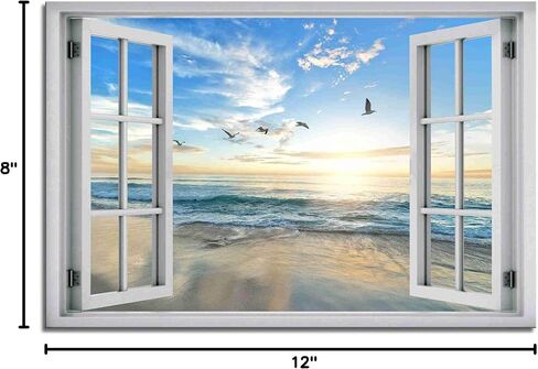Beach Wall Decor Window View Posters Ocean Seagull Wall Art Nature Landscape Picture Posters Print on Canvas Painting Wall Art for Bedroom Bathroom Living Room Office UnFrame 16x24inch(40x60cm) in Saudi Arabia