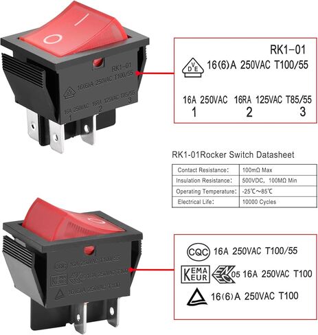 مفتاح الروك ON-OFF DPST 4 محطات الضوء الأحمر 16A 250VAC (5) in Saudi Arabia