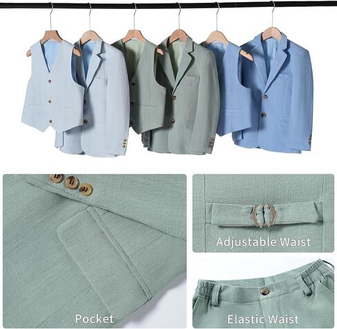 Boys Linen Suit Casual Summer 3 Piece Slim Fit Suit Breathable Kids Teen boy Jacket Vest Pant in Saudi Arabia