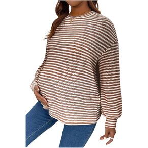 Women's Maternity Striped T Shirts Long Sleeve Crew Neck Drop Shoulder Fall Tops Maternity Clothes in Kuwait
