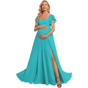 فساتين الأمومة في الرقبة المربعة لالتقاط الصور مع ثوب الحمل الشيفون الشيفون الشاق للثبات للاستحمام الطفل AD132 in Kuwait