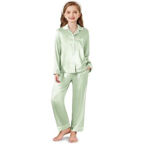 Arshiner Girls Pajamas Silk Satin Pajama Set Long Sleeve Pjs Button Down Sleepwear in Kuwait