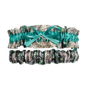 Camouflage Teal Satin Wedding Bridal Garter Set - Double Heart Charm in Saudi Arabia