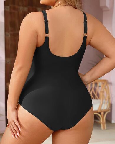 بدلة سباحة Tempt Me مقاس كبير قطعة واحدة للنساء بدلة استحمام ريترو للتحكم في البطن، ملابس سباحة أمامية متقاطعة، أسود 18 وات in Kuwait
