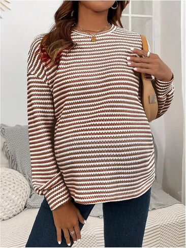Women's Maternity Striped T Shirts Long Sleeve Crew Neck Drop Shoulder Fall Tops Maternity Clothes in Kuwait