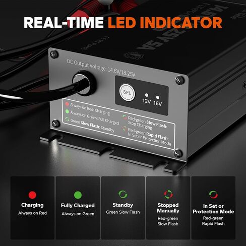 Litime 12V 16V 5A شاحن بطارية ليثيوم قابل للتركيب ، IP65 مقاوم للماء ، 14.6V و 18.25V LIFEPO4 شاحن ذكي مع جهد قابل للتعديل ، مؤشر LED ، شحن ذكي من 3 مراحل وتفعيل BMS in Saudi Arabia