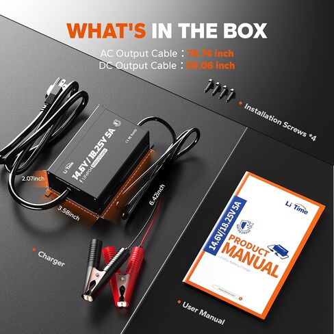 Litime 12V 16V 5A شاحن بطارية ليثيوم قابل للتركيب ، IP65 مقاوم للماء ، 14.6V و 18.25V LIFEPO4 شاحن ذكي مع جهد قابل للتعديل ، مؤشر LED ، شحن ذكي من 3 مراحل وتفعيل BMS in Saudi Arabia