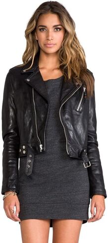 Women's Genuine Lambskin Biker Bomber Jacket Large Black in Saudi Arabia