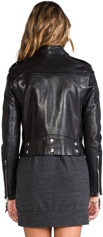 Women's Genuine Lambskin Biker Bomber Jacket Large Black in Saudi Arabia